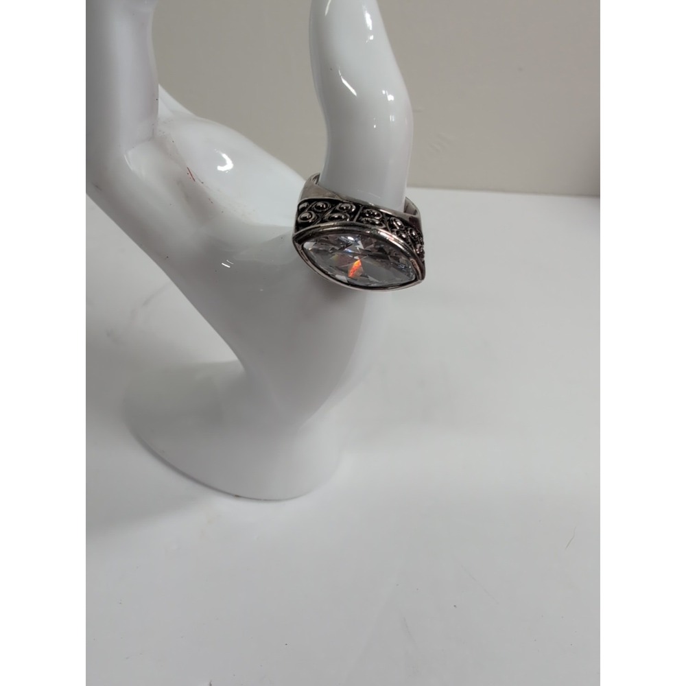 Clear Zirconia Statement Gemstone Metal Rhinestone Ring Size 8